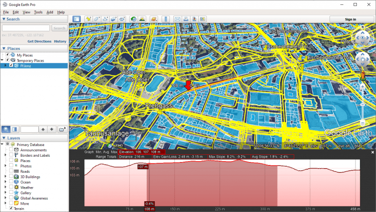 Profile values over a road section